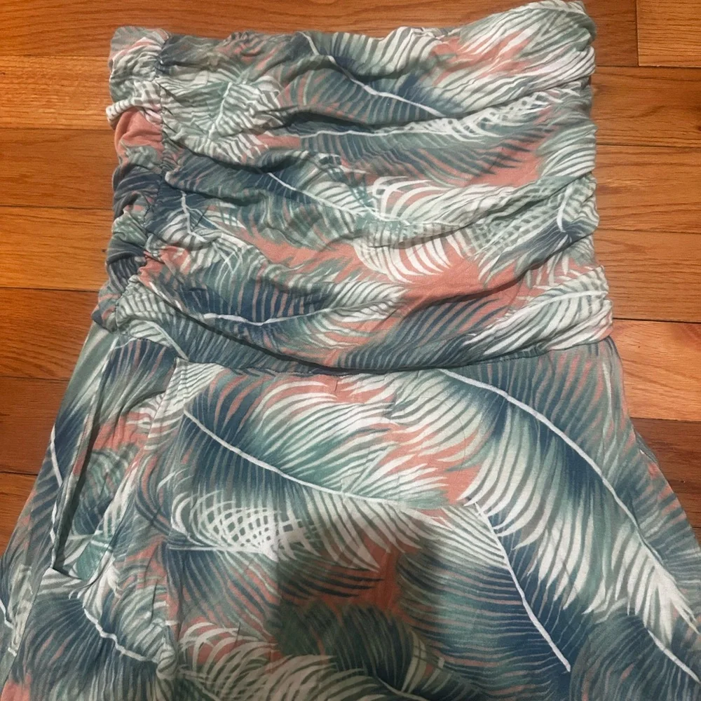 Coco Kelly Strapless Tropical Maxi Palms Pockets Resortwear Vacation‎ Medium